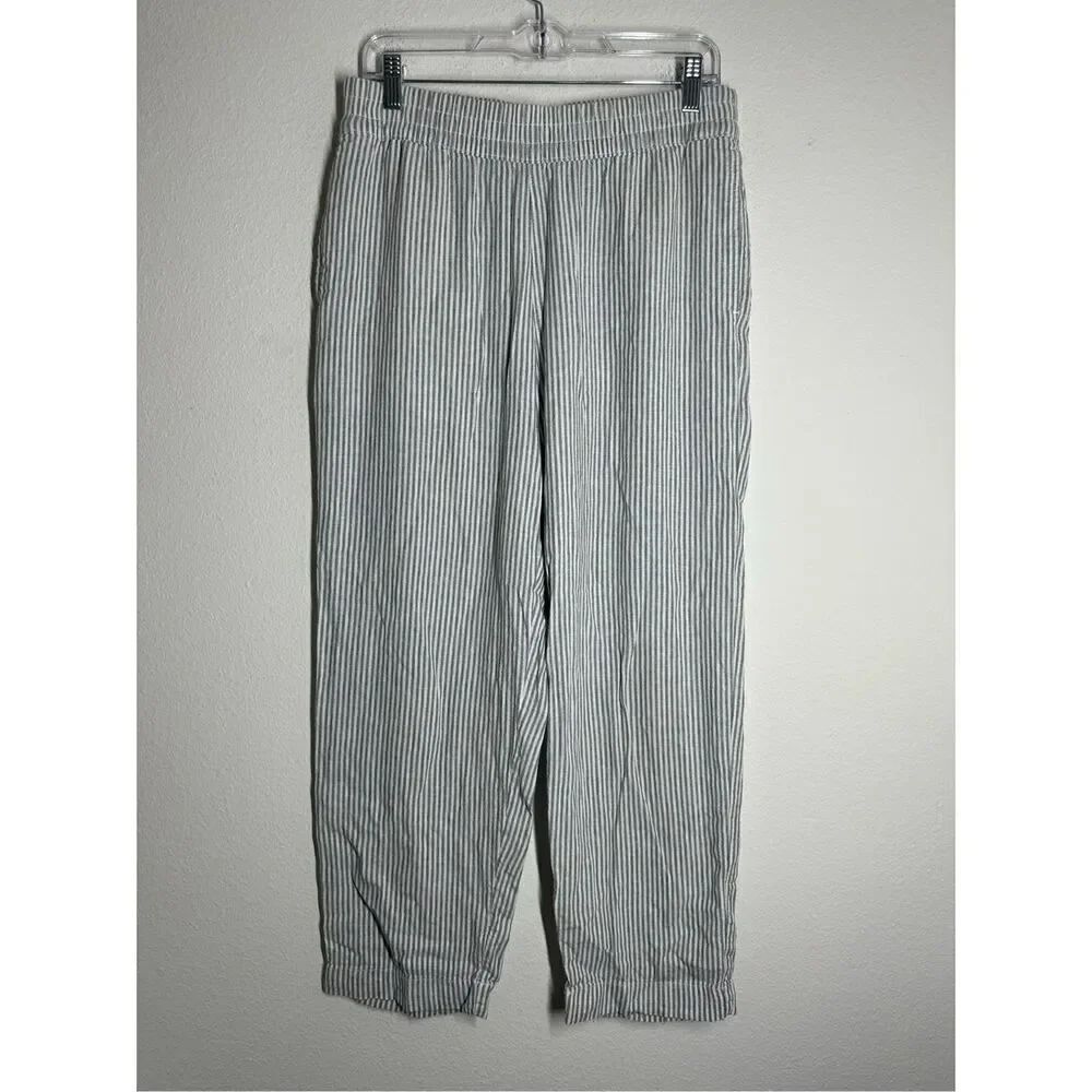Old Navy Women’s Linen Blend Striped Pants Elastic Waist Straight Leg Sz M
